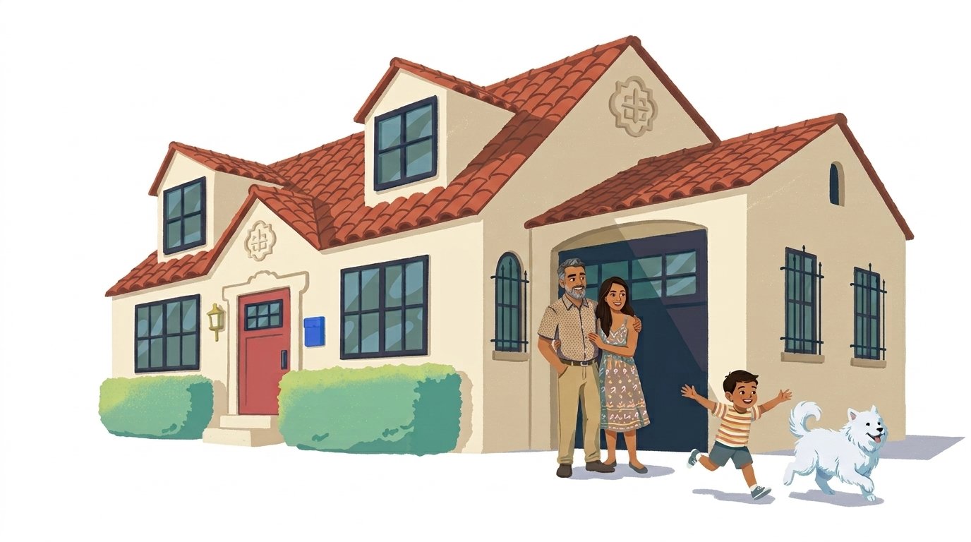 Familia frente a su casa